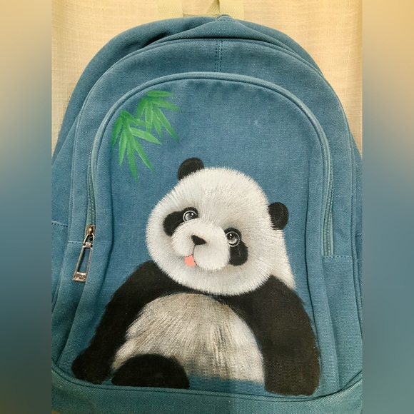Hand Painted Panda Daily Backpack with Bamboo - Picture 1 of 7